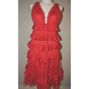 ASOS Red Ruffle Tiered Tulle Party Dress Women’s Size 2 Holiday Cocktail Midi